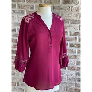 •VANITY• Raspberry Popover Blouse with Lace Back Size Medium